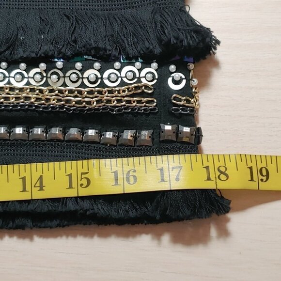 ENGLISH ROSE Black sequins beaded fringe pearls mini skirt - Picture 9 of 13